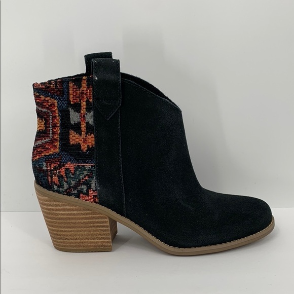 TOMS Constance Cowboy Western ankle boots black suede boho tapestry shoe new 7.5 - Picture 1 of 6
